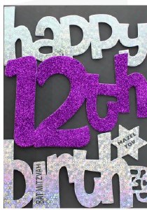 Picture of Bat Mitzvah Card Glitter 12 Design Hand Made Purple
